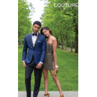 Couture 1910 Stretch 1-Button Navy with Black Shawl Lapel Coat and Contrasting Black Pants